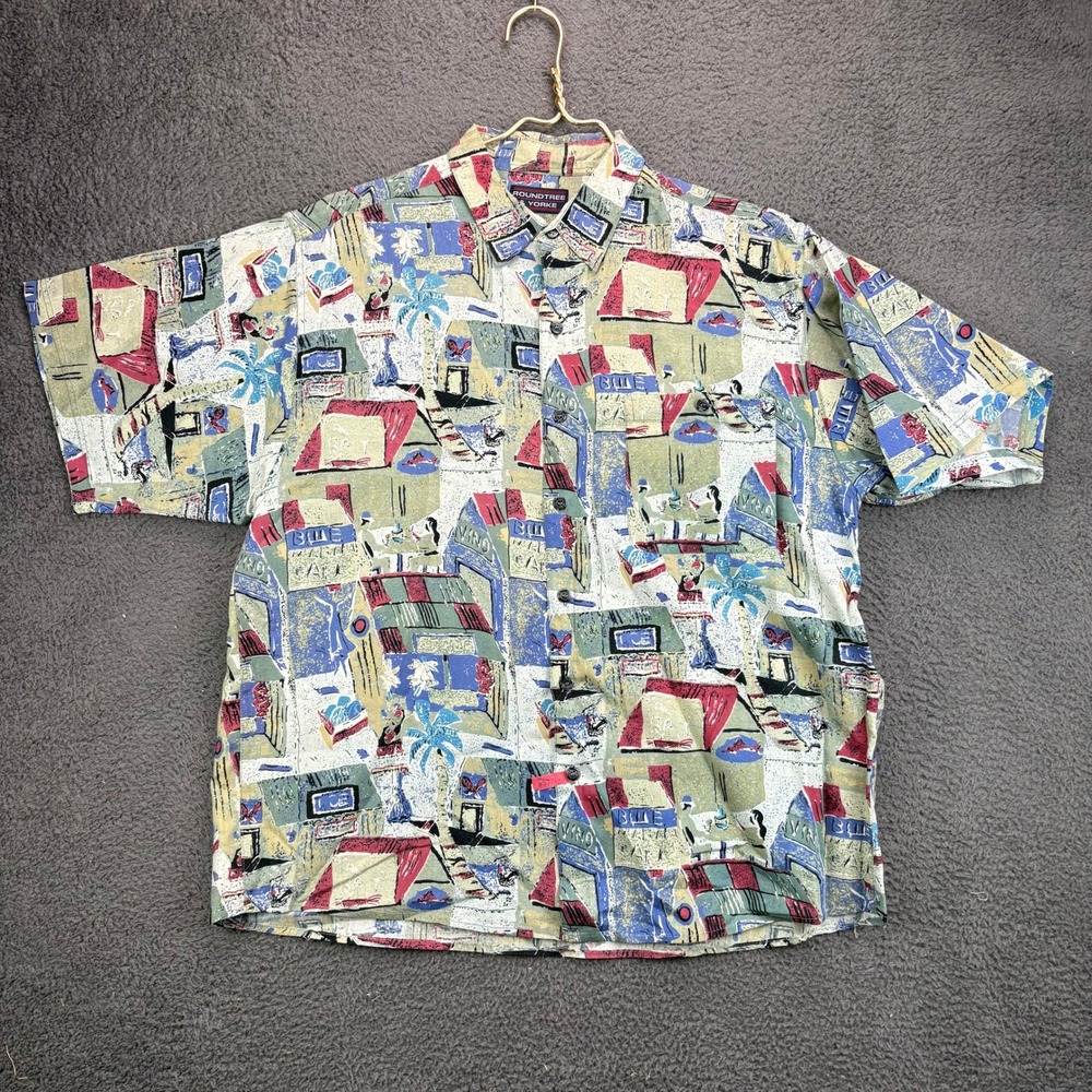 Roundtree & Yorke Mens Large Rayon Short Sleeve Abstract Geometric Button Shirt